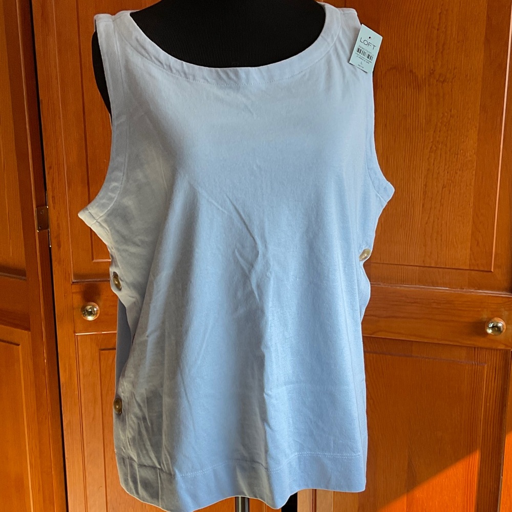 LOFT Light Blue Tank Top with Button Details